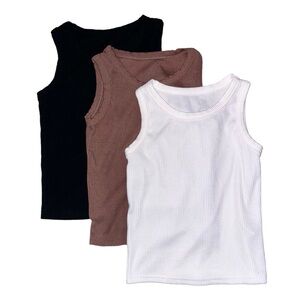 Dazy 3 Pack Rib Knit Tank Tops In White, Brown & Black // Womens Small (0)